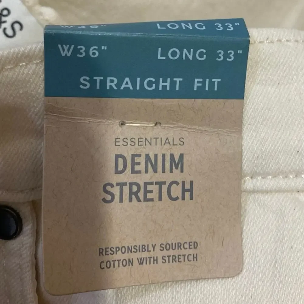 NEW Marks & Spencer Men's White Straight Fit Stretch Denim Jeans Pants Size 36